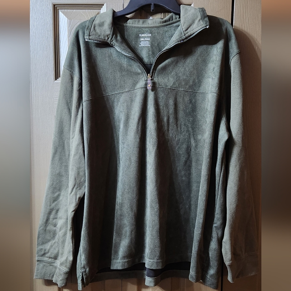(NWOT) Haggar, Men's XXL, 1/4 Zip Pullover, Faux Suede, Olive